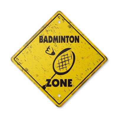 Badminton Vintage Crossing Sign Zone Xing | Indoor/Outdoor Plastic | 12" Tall Rustic Sport Game Shuttlecock Racquet net Game Sport