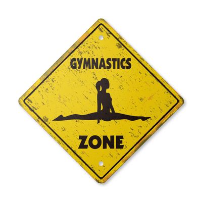 Gymnastics Vintage Crossing Sign Zone Xing | Indoor/Outdoor Plastic | 12" Tall Rustic Sport Gym Award Trophy Team Funny Gag Gym