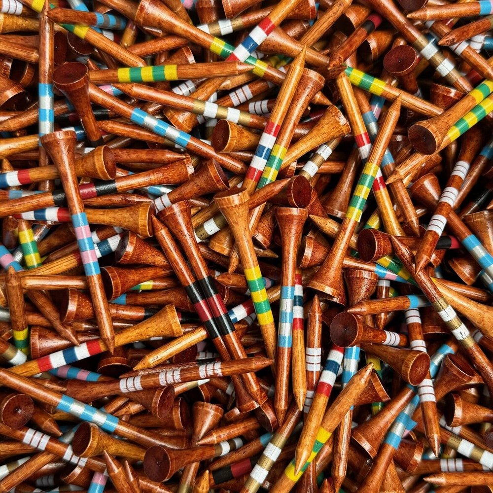 (2.75") Premium Bamboo Golf Tees Dark Stain w/Colored Stripes