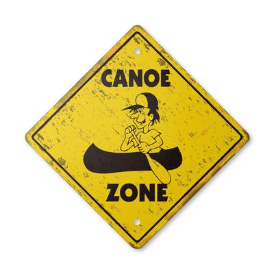 Canoe Vintage Crossing Sign Zone Xing | Indoor/Outdoor Plastic | 17" Tall Rustic Row Boat Oar Canoeing Indian dug Out Trail