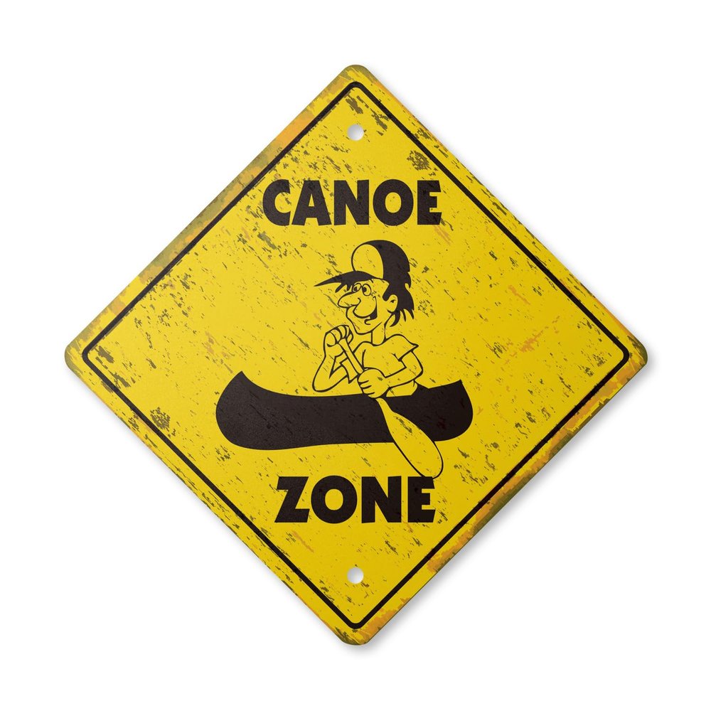 Canoe Vintage Crossing Sign Zone Xing | Indoor/Outdoor Plastic | 17" Tall Rustic Row Boat Oar Canoeing Indian dug Out Trail