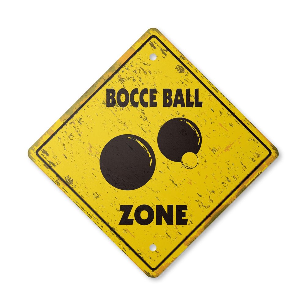 Bocce Vintage Crossing Sign Zone Xing | Indoor/Outdoor Plastic | 14" Tall Rustic Set Balls Italy Team Game Player Play Court Italian