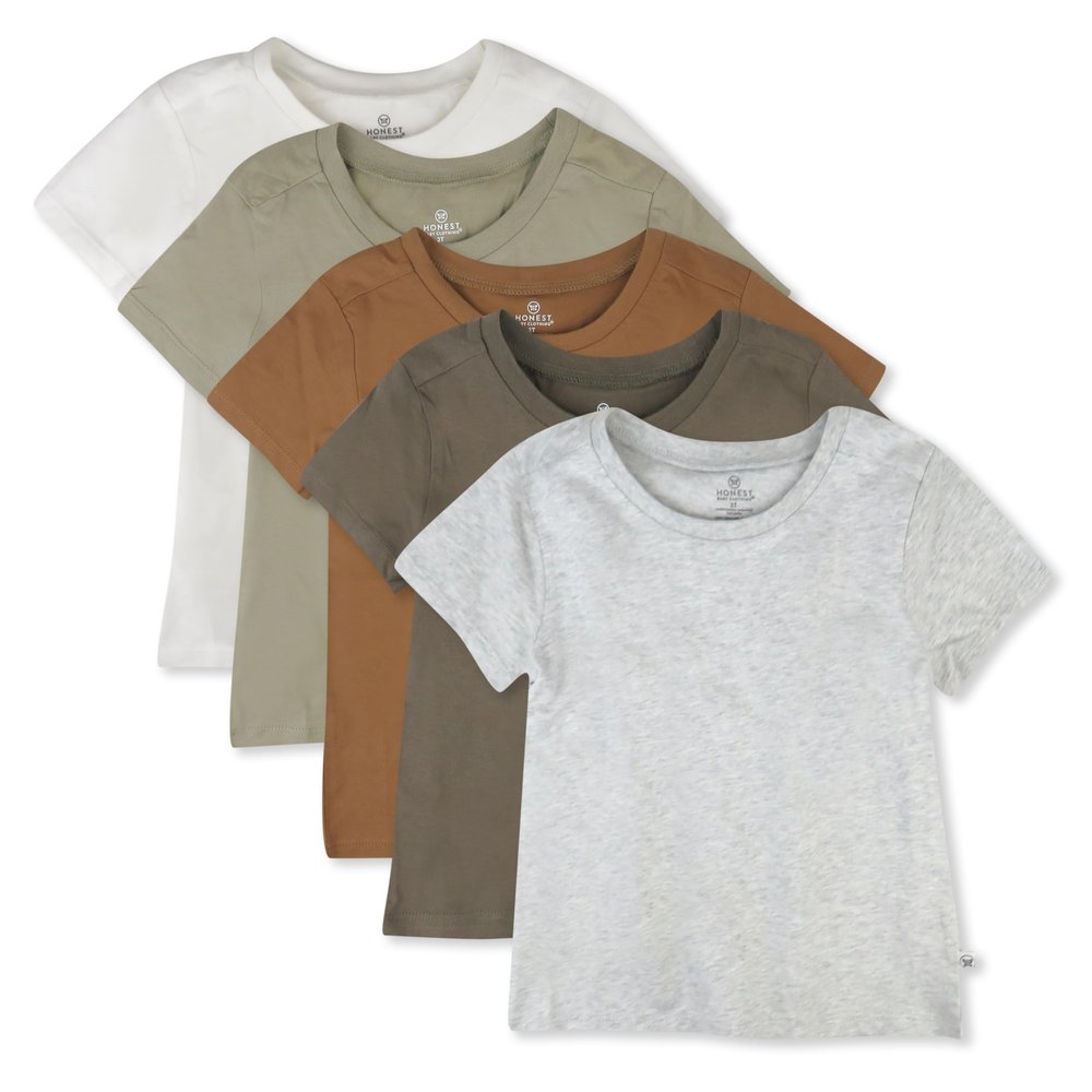 HonestBaby Multipack Short Sleeve T-Shirt Tee 100% Organic Cotton Infant Baby, Toddler, Little Kids Boys, Girls, Unisex, Earth Tones, 3-6 Months
