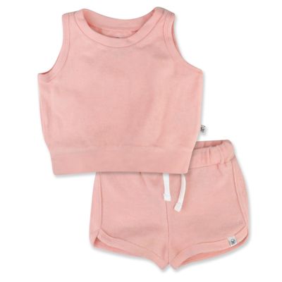 HonestBaby Playwear Outfit Sets Tops and Bottoms 100% Organic Cotton for Baby and Toddler Boys, Unisex, Pink, 12 Months