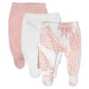 HonestBaby 3-Pack Footed Pants Roomy Fit Pull on Bottoms 100% Organic Cotton for Infant Baby Boys, Girls, Unisex, Pink Pineapple, 6M view 1