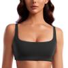 CRZ YOGA Butterluxe Square Neck Sports Bras for Women - Low Coverage Spaghetti Strap Yoga Wireless Padded Cami Crop Top Black Large view 1