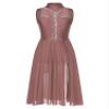 iiniim Women's Sleeveless Shiny Rhinestone Contemporary Dance Costume Sheer Mesh Lyrical Dance Dress Reddish Brown XX-Large view 3
