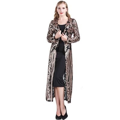 1920s Vintage Sequins Cardigan for Women Dusters Long Open Front Casual Duster for Evening Prom Cocktail Party Holiday Outfits Trench Long Sleeve Coat Dress Blazer Fall Cover Up Summer Gold Black 4XL