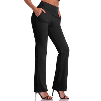 DAYOUNG Women's Yoga Dress Pants with Pockets Tummy Control Work High Waisted Bootcut Stretchy Slacks Y87-Black-XL
