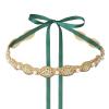 URROMA Wedding Bridal Belts, Golden Pearl Rhinestone Wedding Dress Belt Crystal Bridesmaid Sash Belt Sparkle Blackish Green Ribbon for Party Wedding Prom, 2.8 meters view 1