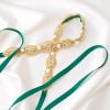 URROMA Wedding Bridal Belts, Golden Pearl Rhinestone Wedding Dress Belt Crystal Bridesmaid Sash Belt Sparkle Blackish Green Ribbon for Party Wedding Prom, 2.8 meters view 4