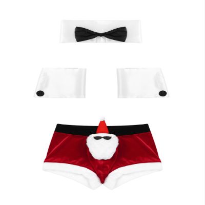 Agoky Men's Sexy Christmas Santa Claus Costume Tuxedo Bow Tie with Boxer Briefs Holiday Outfits B Red 3X-Large