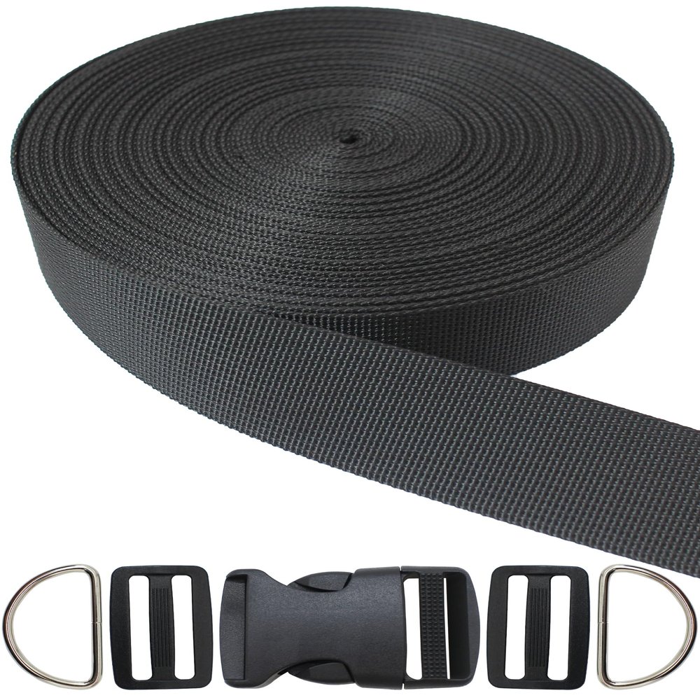 ZHFMLY 1 1/4" Black Nylon Webbing 45ft Heavy Duty Straps for Sewing