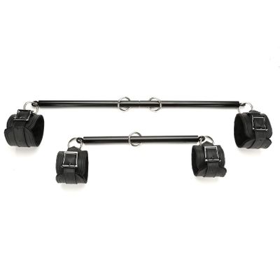 2pcs Black Adjustable 3 in 1 Spreader Bar Set with 4pcs Fur Black Adjustable Straps Sports Aid Training Fitness Kit Workout Bar,Home Yoga Gym Kit