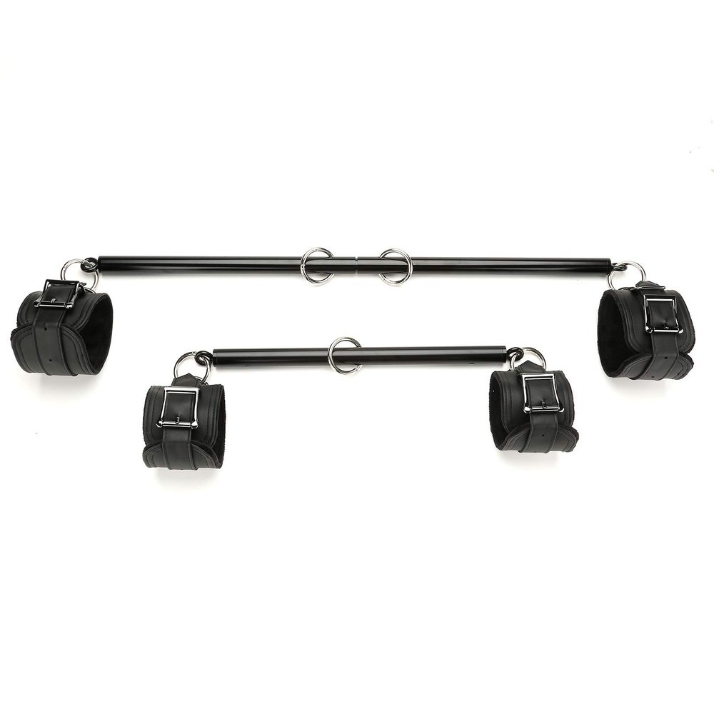 2pcs Black Adjustable 3 in 1 Spreader Bar Set with 4pcs Fur Black Adjustable Straps Sports Aid Training Fitness Kit Workout Bar,Home Yoga Gym Kit