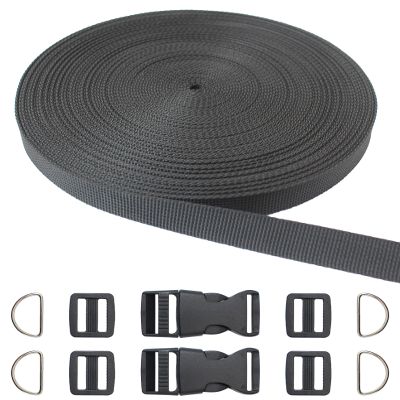 5/8 inch Black Nylon Webbing Strap For Sewing 45ft Flat Heavyweight Webbing Strapping with Plastic Buckles for Handbag, Indoor&Outdoor Gear, Pet Collars, DIY Projects, Crafts, Repairing ( ZH217)