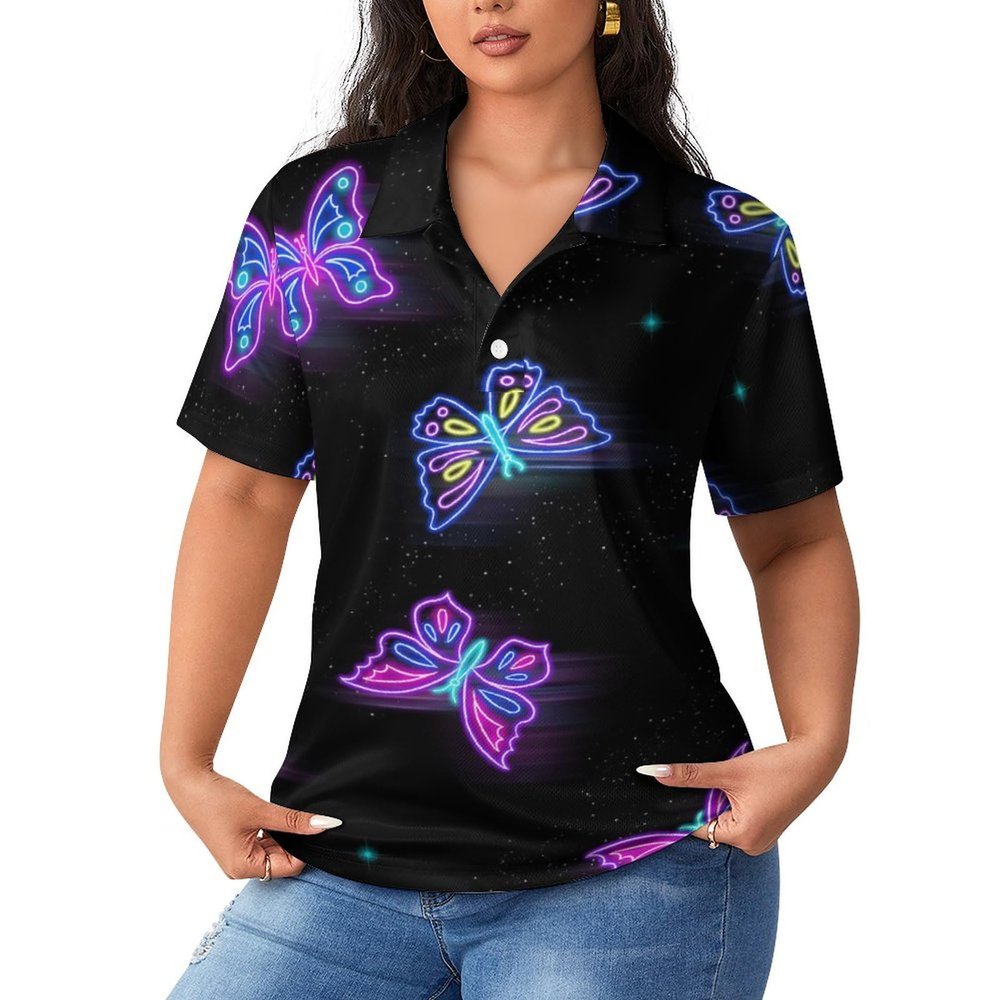 AYUNIX Womens Golf Shirt Butterfly Short Sleeve Tennis Shirt Slim Fit Ladies Golf Polo Shirts Golf Outfits for Women