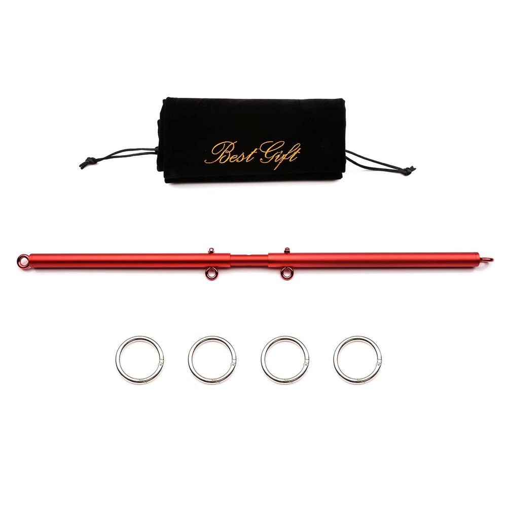 Adjustable 3 in 1 Spreader Bar Set Adjustable Straps Sports Aid Training Fitness Kit Workout Bar,Home Yoga Gym Kit with Fur Flocking Storage Bag (Red)