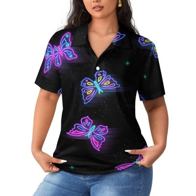 AYUNIX Womens Golf Shirt Butterfly Short Sleeve Tennis Shirt Slim Fit Ladies Golf Polo Shirts Golf Outfits for Women