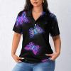 AYUNIX Womens Golf Shirt Butterfly Short Sleeve Tennis Shirt Slim Fit Ladies Golf Polo Shirts Golf Outfits for Women view 3