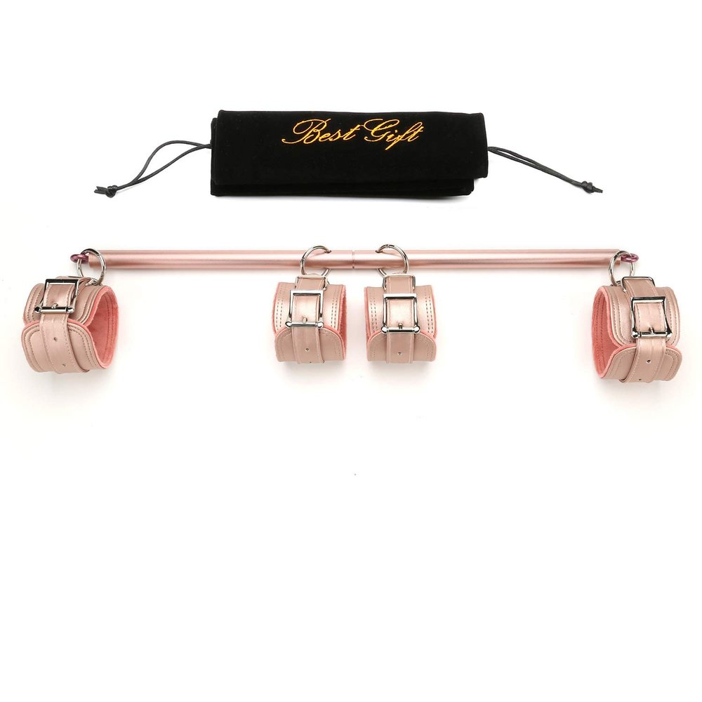 Pink Adjustable 3 in 1 Spreader Bar Set with 4pcs Pink Adjustable Straps Sports Aid Training Fitness Kit Workout Bar,Home Yoga Gym Kit with Flocking Storage Bag