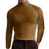 Mens Slim Fit Turtleneck T Shirts Long Sleeve Soft Comfy Stretch T-Shirts Casual Lightweight Thermal Pullover Sweater Tops Brown view 1