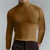 Mens Slim Fit Turtleneck T Shirts Long Sleeve Soft Comfy Stretch T-Shirts Casual Lightweight Thermal Pullover Sweater Tops Brown view 2