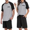 PrinStory Men's Pajama Set Sleepwear Pjs Lightweight Short Sleeve Crewneck Shirts and Shorts Soft Comfy Sleep Sets Black US S view 1