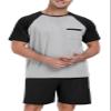 PrinStory Men's Pajama Set Sleepwear Pjs Lightweight Short Sleeve Crewneck Shirts and Shorts Soft Comfy Sleep Sets Black US S view 2