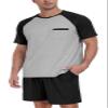 PrinStory Men's Pajama Set Sleepwear Pjs Lightweight Short Sleeve Crewneck Shirts and Shorts Soft Comfy Sleep Sets Black US S view 4