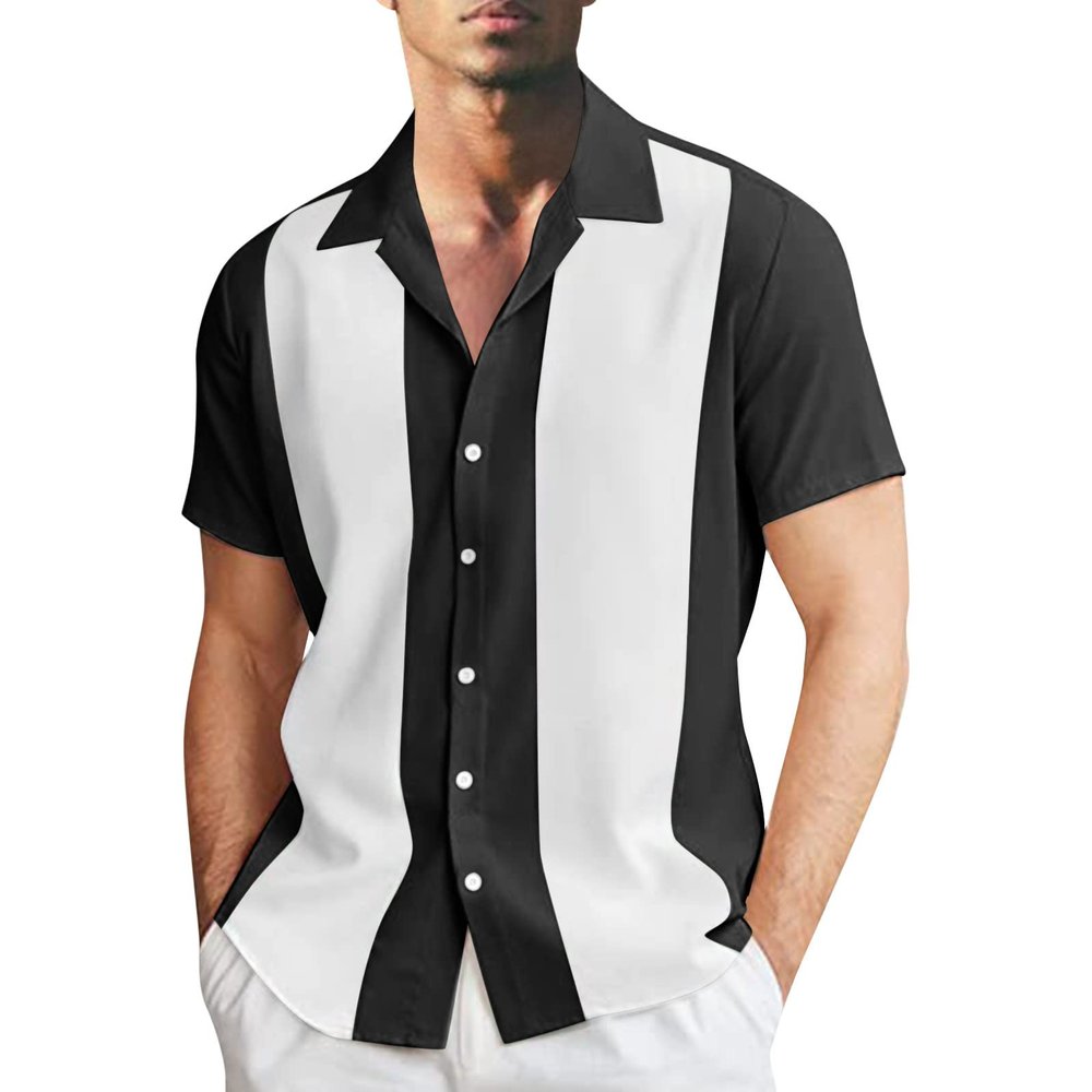 Mens Shirts Casual Stylish Fall Spring Summr Short Sleeve Cuban Guayabera Vintage Bowling Shirt Fashion Button Up Hippie Collared Shirts Camisas Con Botones para Hombre White