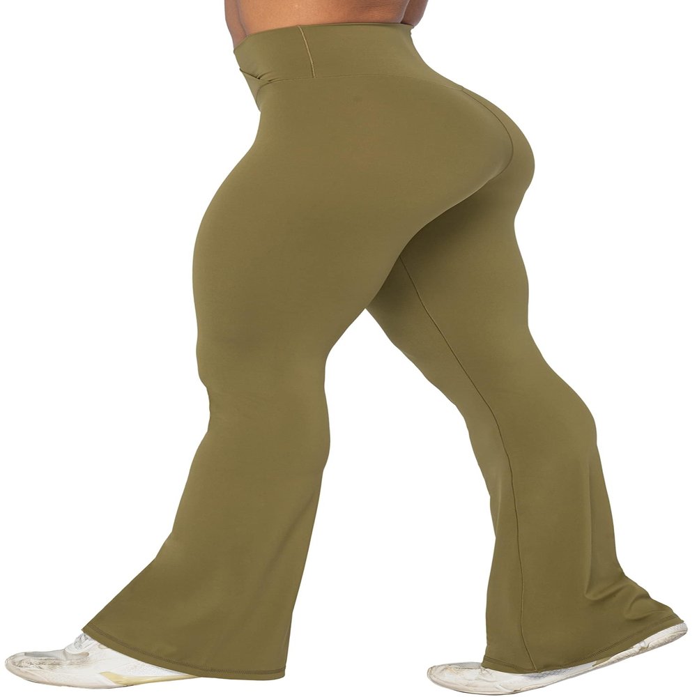 Sunzel Flare Leggings, Crossover Yoga Pants with Tummy Control, High-Waisted and Wide Leg, 32" Inseam, Martini Olive Medium
