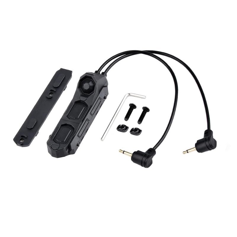 HATSEN Tactical Modular Dual Wire Three Button Remote Activation Pressure Switchfor M300/M600 PEQ15 Etc Series Scout Troch Flashlightfor 20mm Rail and M/K Dual System (2.5+2.5 Plug BK)