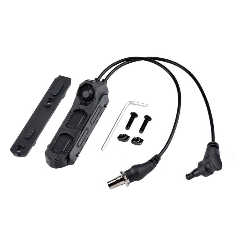 HATSEN Tactical Modular Dual Wire Three Button Remote Activation Pressure Switchfor M300/M600 PEQ15 Etc Series Scout Troch Flashlightfor 20mm Rail and M/K Dual System (SF+Crane Laser Plug BK)
