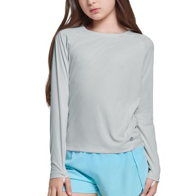 baleaf Girl's Rash Guard Swim Shirts Sun Shirt UV Long Sleeve Tops Quick Dry Lightweight UPF 50+ Clothing Grey L