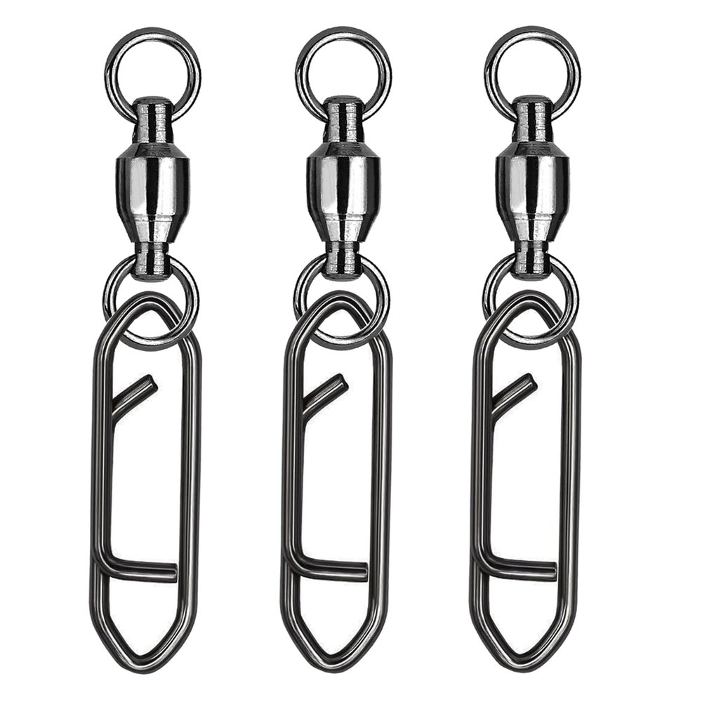Atibin Snap Connector Fishing Swivels Stainless Bearing Ball Snap Swivels Steel Quick Change Fishing Clips Swivel Black Nickel, 50pcs, 66lbs