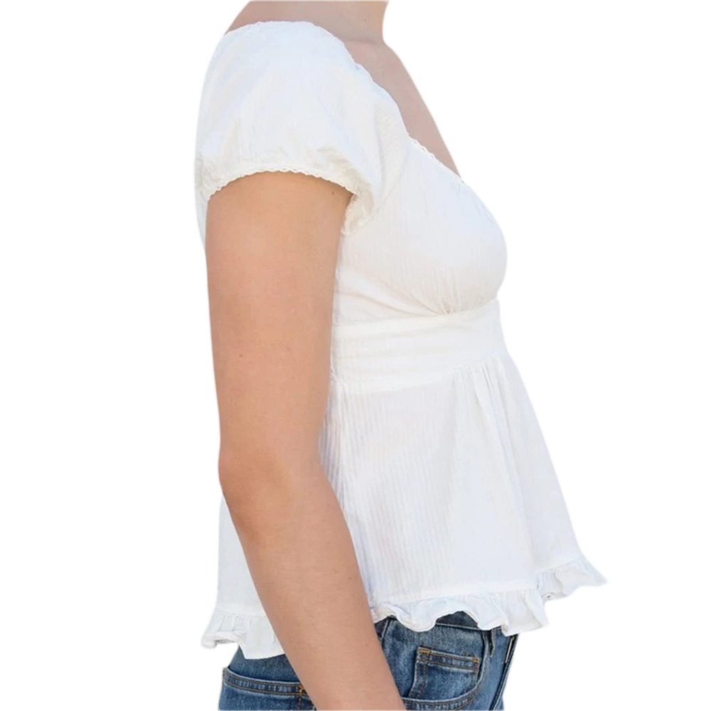 Mxiqqpltky Y2K Fairy Grunge Crop Top for Women Short Sleeve Lace Patchwork T-Shirt Aesthetic Slim Fit Cute Babydoll Top Tees(B-White,Large)