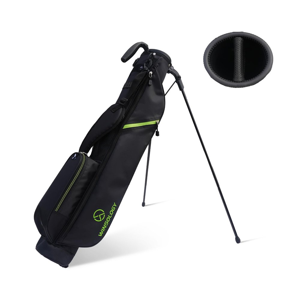 T WINSOLOGY Small Golf Bags for Men Golf Stand Bag Lightweight Golf Easy Carry Bag with Strap and Stand for The Driving Range, Par 3 and Executive Courses Golf Bags for Men or Women(Black/Green)
