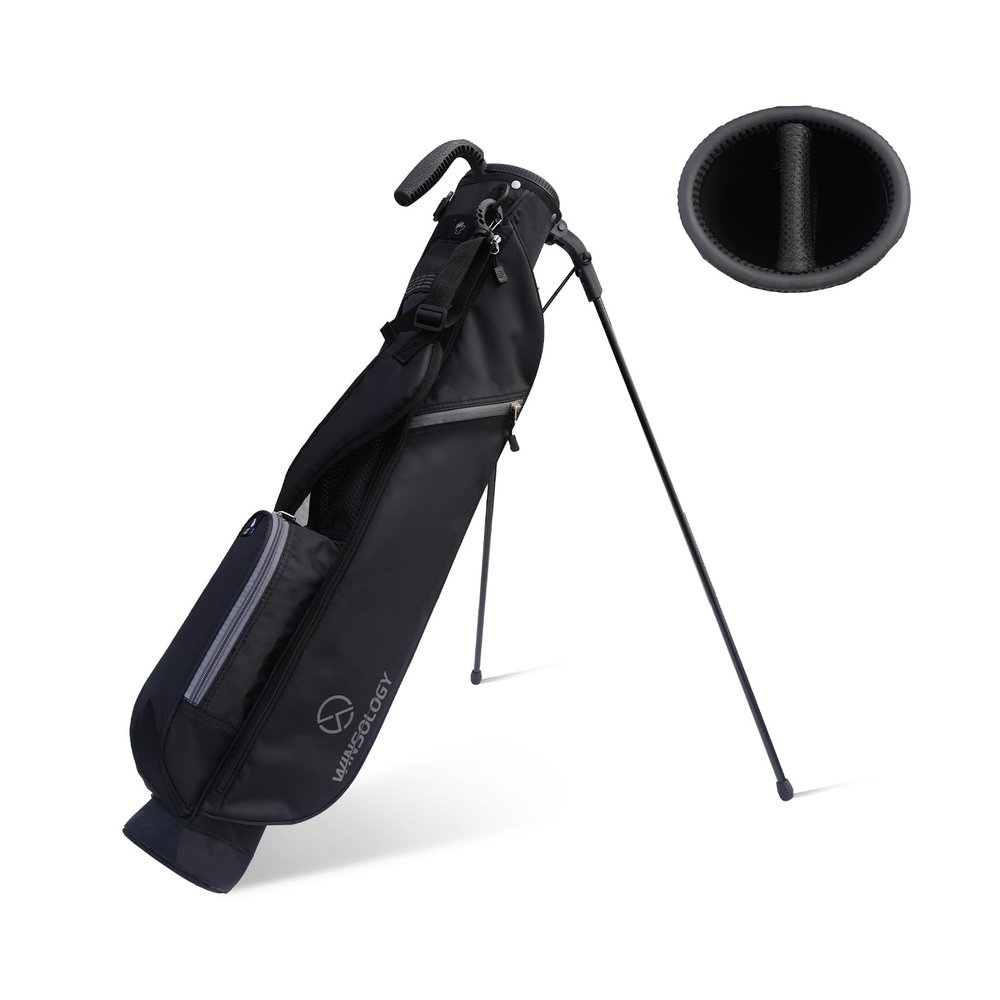 T WINSOLOGY Small Golf Bags for Men Golf Stand Bag Lightweight Golf Easy Carry Bag with Strap and Stand for The Driving Range, Par 3 and Executive Courses Golf Bags for Men or Women. (Black/Grey)