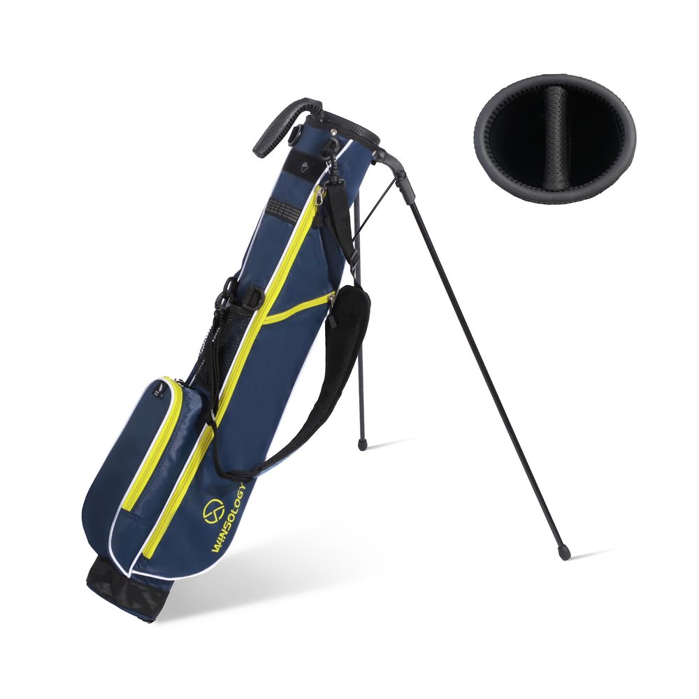 T WINSOLOGY Small Golf Bags for Men Golf Stand Bag Lightweight Golf Easy Carry Bag with Strap and Stand for The Driving Range, Par 3 and Executive Courses Golf Bags for Men or Women (Navy/Yellow)