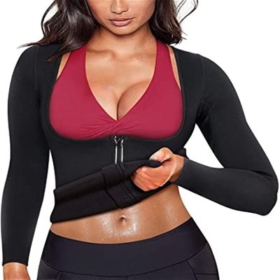Slimming Belt Reducing Shirt Sauna Vest Compression For Fitness Sports Long Sleeve Sauna Sweat Shirt Zipper For Sports Sauna Vest Slim Belt Woman Slimming Sauna Suits ( Color : Black , Size : XX-Large