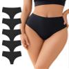 abandi Women's Cotton Thongs, High Waisted Thong Underwear, Seamless Thong Panties, Comfortable Undies 5 Pack, Black Size S view 1