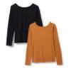 Amazon Essentials Women's Scoop Back Long Sleeve Slim-Fit Rib-Knit T-Shirt, Pack of 2, Black/Caramel, Small view 1