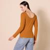 Amazon Essentials Women's Scoop Back Long Sleeve Slim-Fit Rib-Knit T-Shirt, Pack of 2, Black/Caramel, Small view 2