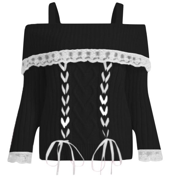 Adoeren Women Off Shoulder Sweater Cute Long Sleeve Lace Trim Knit Top Fall Fashion Y2k Knitted Pullover Jumper Fairycore(A Black,L)
