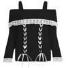 Adoeren Women Off Shoulder Sweater Cute Long Sleeve Lace Trim Knit Top Fall Fashion Y2k Knitted Pullover Jumper Fairycore(A Black,L) view 1