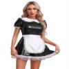 ACSUSS Women's Shiny Leather French Maid Cosplay Costume Mini Dress with Apron Fancy Dress Black XX-Large view 1