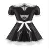 ACSUSS Women's Shiny Leather French Maid Cosplay Costume Mini Dress with Apron Fancy Dress Black XX-Large view 4