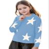 WDIRARA Girl's Star Printed Round Neck Long Sleeve Sweater Casual Drop Shoulder Pullover Knitwear Blue and White 10Y view 1