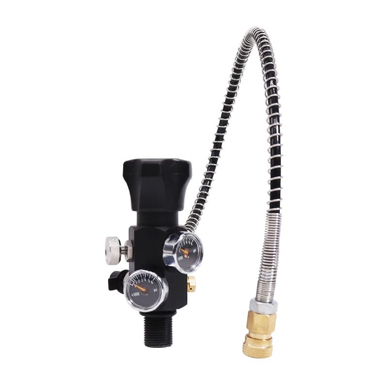 TUXING 4500PSI Paintball Fill Station Pcp Air Gun Charging Valve Dual Gauge Up to 4500psi with 24" Inch High Pressure HoseM18*1.5 thread
